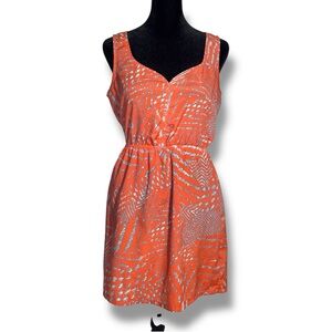 Forever 21 Orange/White and Gray Patterned Sweatheart Neck Sleveless Mini Dress